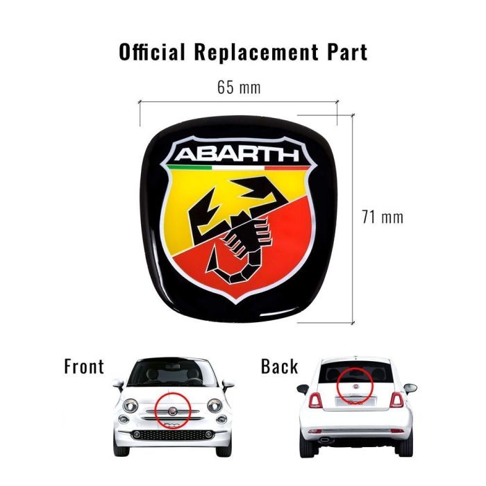 Set Adesivi 3D Per Fiat 500 – Anteriore, Posteriore, Volante + Stemmi Portachiavi, Colore Nero-Rosso